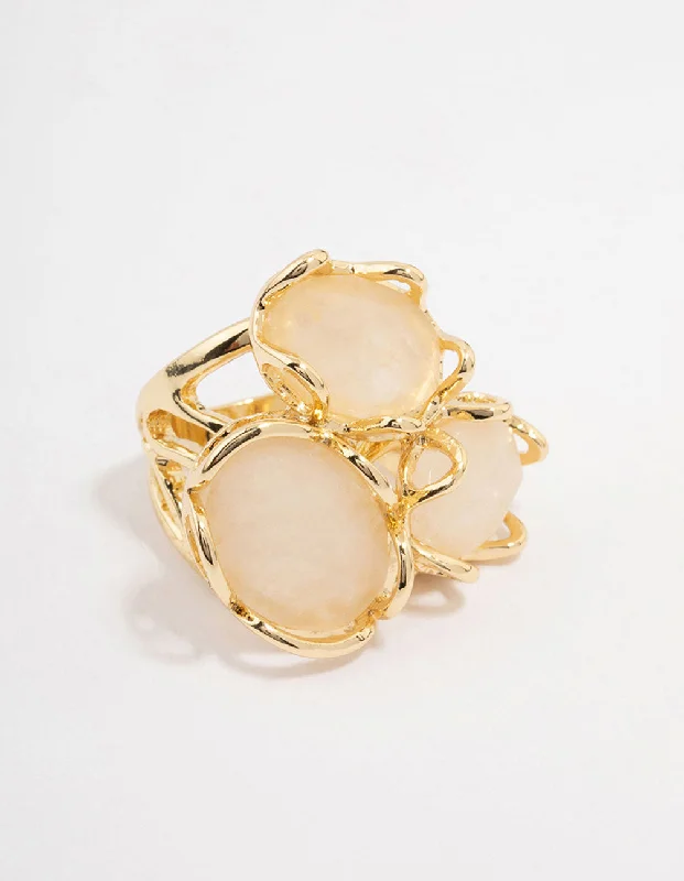 Rose Gold Solitaire Rings-Gold Plated Statement Semi-Precious Trio Ring