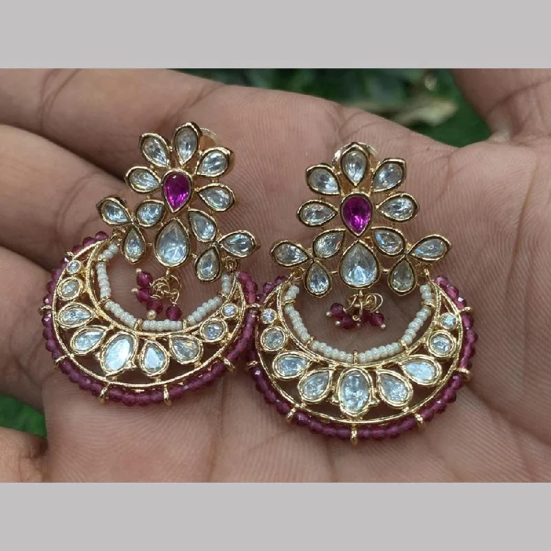 Black Gold Earrings-Shagna Gold Plated Polki Kundan Stone And Pearls Dangler Earrings