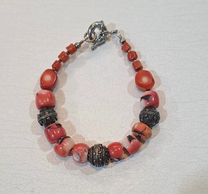 Fashionable Beaded Bracelets for Teens-Bracelet in silver 925 with red coral