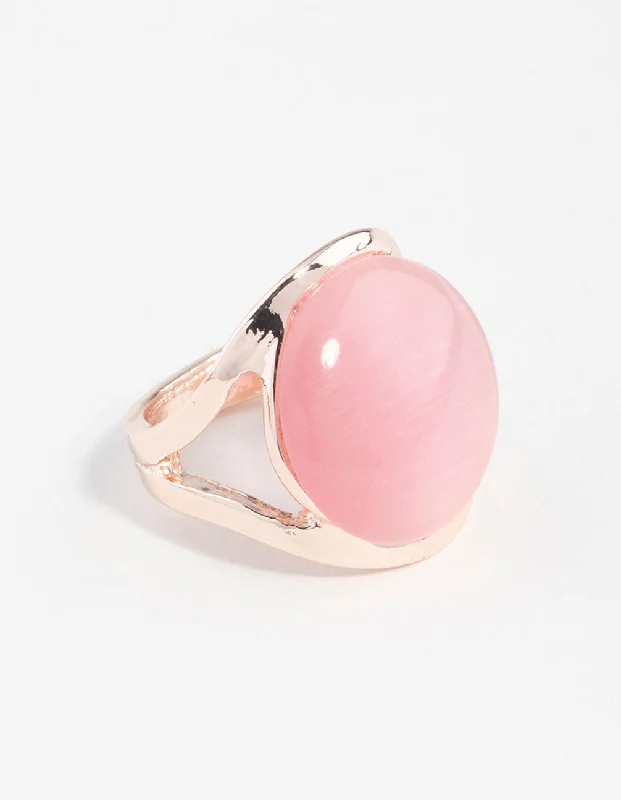 Colored Gemstone Rings-Rose Gold Large Cateye Round Ring