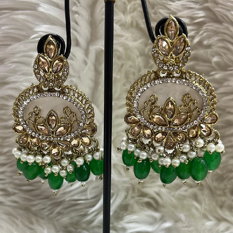 Elegant Wedding Earrings-Rudraksh Art Antique Gold Plated Crystal Stone And Beads Dangler Earrings (Mix Color)