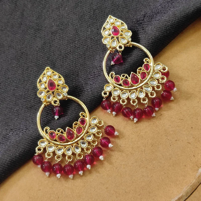 Customizable Earrings for Gifts-Darshana Jewels Gold Plated Kundan Stone And Beads Dangler Earrings