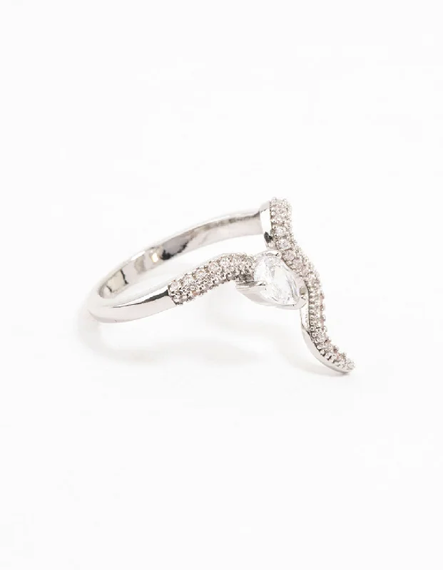 Custom Couples Rings-Silver Pave Cubic Zirconia Snake Ring