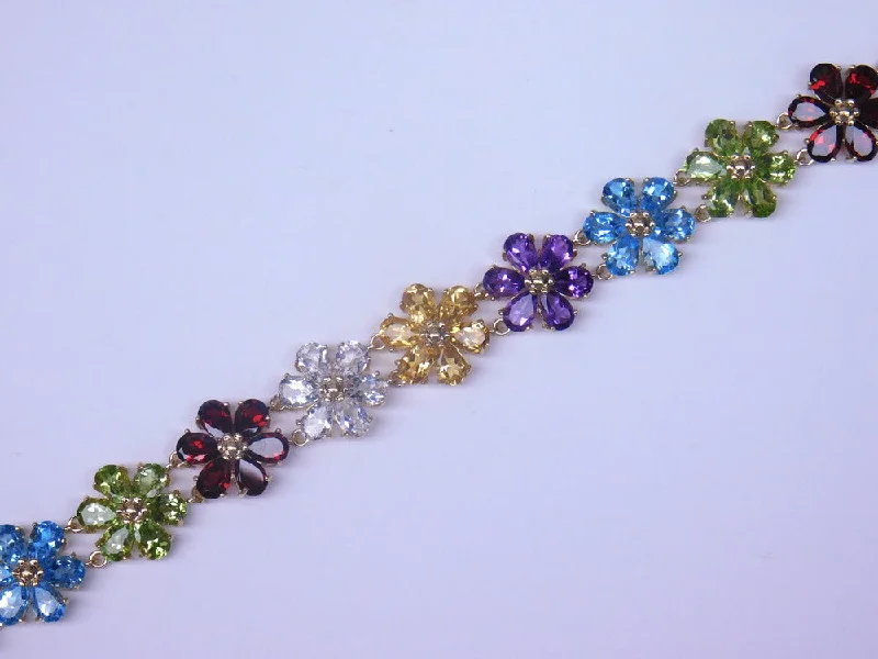 Matching Bracelets for Couples-14K ESTATE MULTIGEMSTONE FLOWER BRACELET