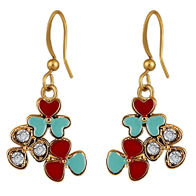 Layered Hoop Earrings-Mahi Gold Plated Red and Blue Meenakari Work and Crystals Floral Earrings for Women (ER1109852GRedBlu)