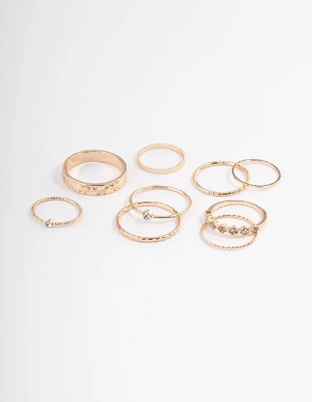 Classic Gemstone Engagement Rings-Gold Dainty Flower Ring Pack