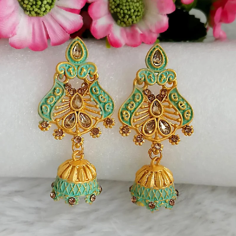 Light Blue Earrings-Woma Gold Plated Green Dangler Meenakari Earrings - 1318066B