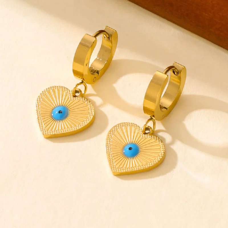 Custom Gemstone Earrings-Tarohi Jewels Gold Plated Evil Eye Fancy Dangler Earrings