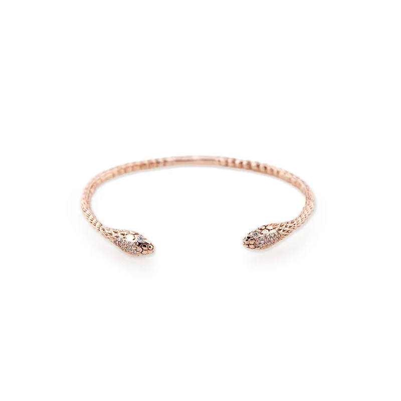 Elegant Rose Gold Bracelets-DOUBLE PAVE HEAD SNAKE CUFF