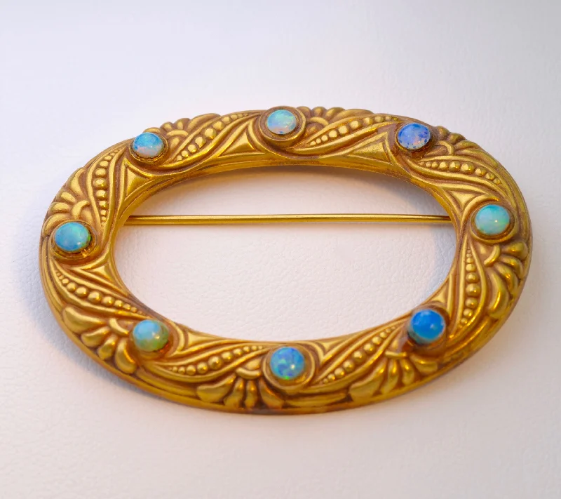 Creative Handcrafted Brooch for Women-14K Victorian Buckle Brooch with Opals