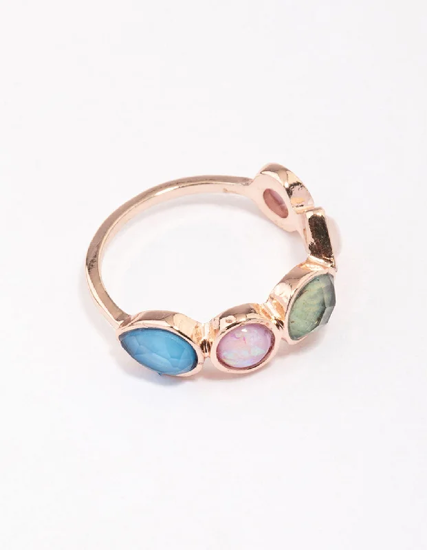 Natural Stone Rings-Rose Gold Pebble Stone Band Ring