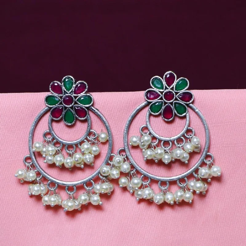 Trendy Dangle Earrings-Akruti Collection Oxidised Plated Crystal Stone Dangler Earrings