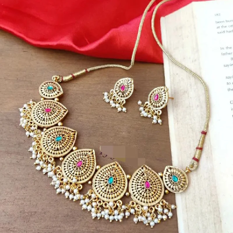 Custom Engraved Necklaces-Pooja Bangles Gold Plated Necklace Set