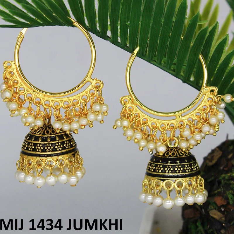 Unique Earrings for Gifts-Mahavir Gold Plated Meenakari And Pearl Designer Jhumki Earrings - MIJ 1434 Jumkhi