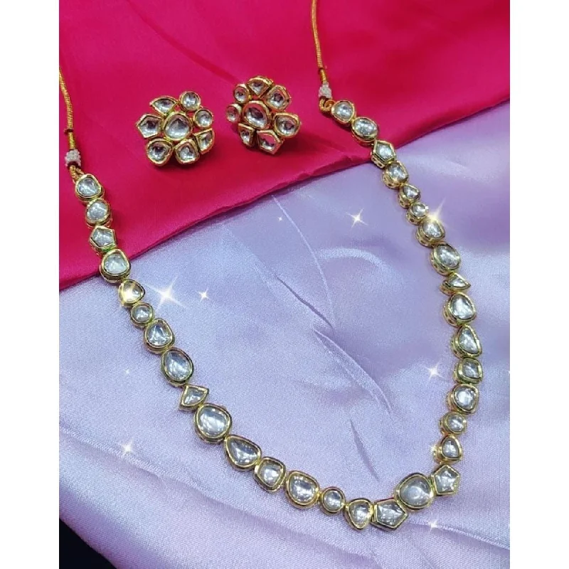 Gold-Plated Choker Necklaces-Akruti Collection Gold Plated Kundan Stone Long Necklace Set