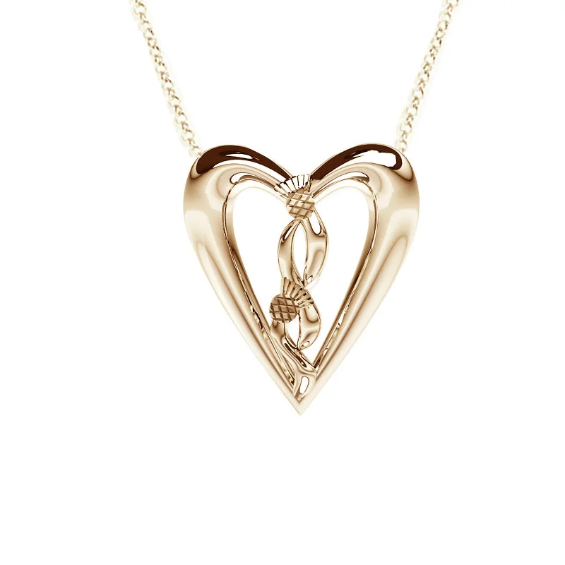 Boho Chic Necklaces-Edinburgh Celtic Thistle Heart Necklace in Yellow Gold