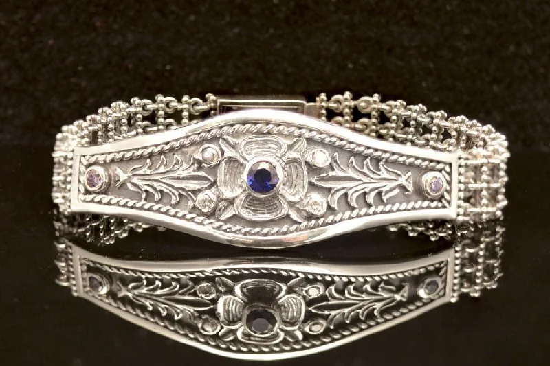 Trendy Crystal Bracelets-Byzantine Bracelet in Sterling Silver with zircon (B-21)