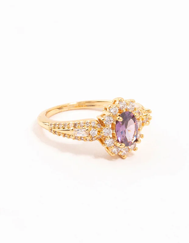 Engraved Wedding Rings-Gold Opulent Purple Cubic Zirconia Statement Ring