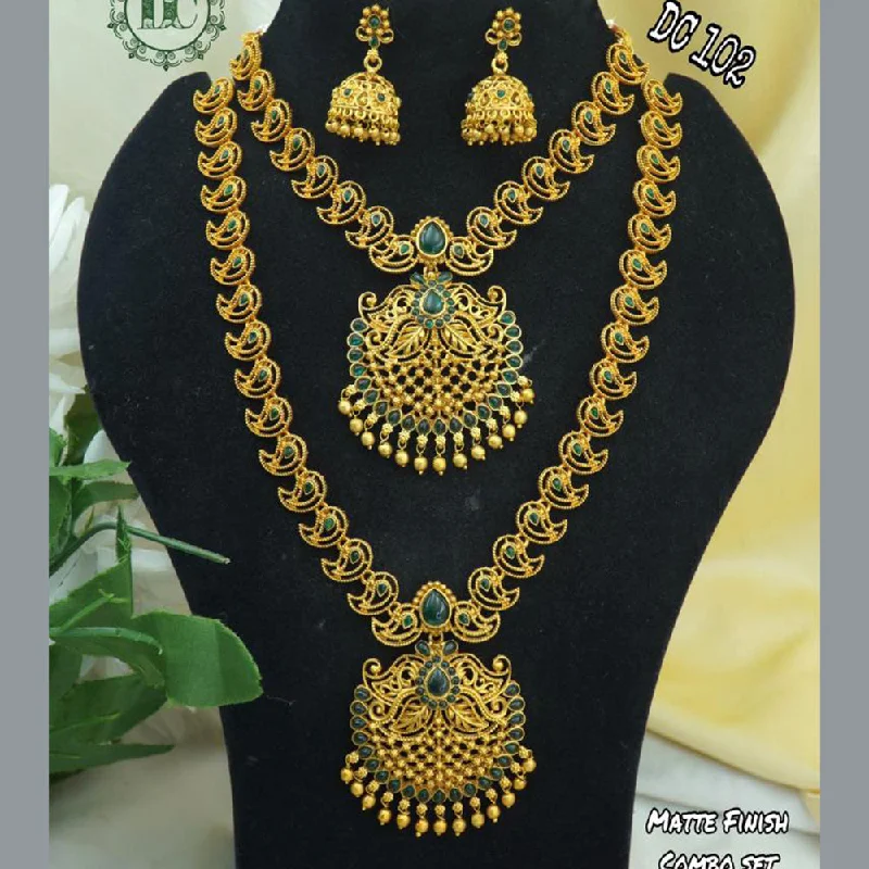 Gemstone Necklaces for Brides-Diksha Collection Gold Plated Double Necklace Set