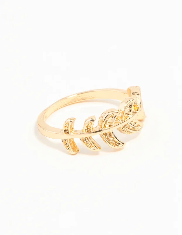 Birthstone Stackable Rings-Gold Leaf Band Ring