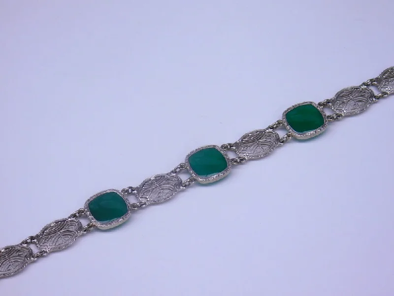 Fashionable Wrist Bracelets-14K WHITE GOLD CAMPHOR GLASS ART DECO BRACELET