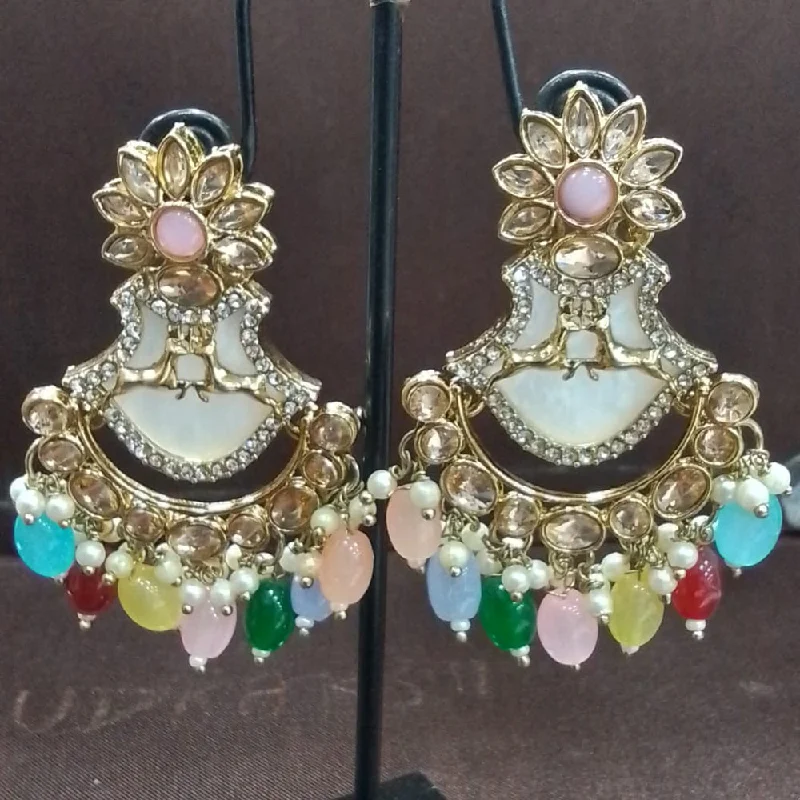 Small Hoop Earrings-Rudraksh Art Antique Gold Plated Crystal Stone And Beads Dangler Earrings (Mix Color)