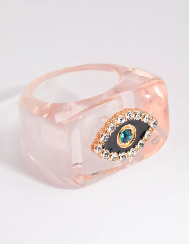 Designer Platinum Rings-Pink Evil Eye Plastic Ring