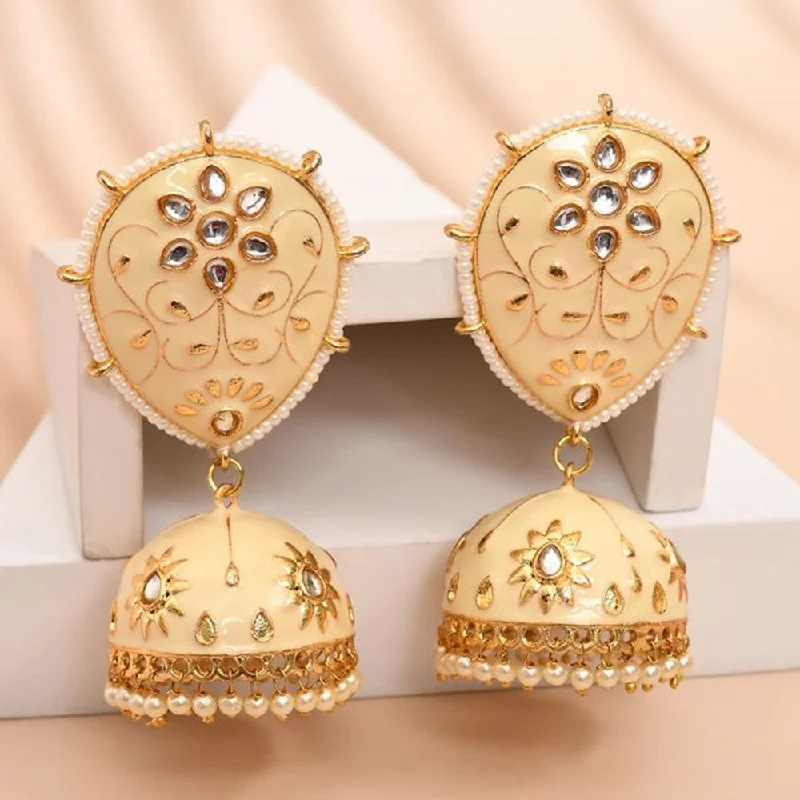 Silver Threader Earrings-House Of Ree Beige Jhumka Earrings for Womens for Ethnic Party | Women | Girls ER152