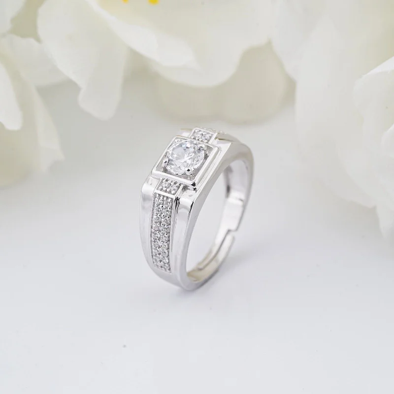 Gold Band Rings-Silver Cocktail Solitaire Ring For Men's