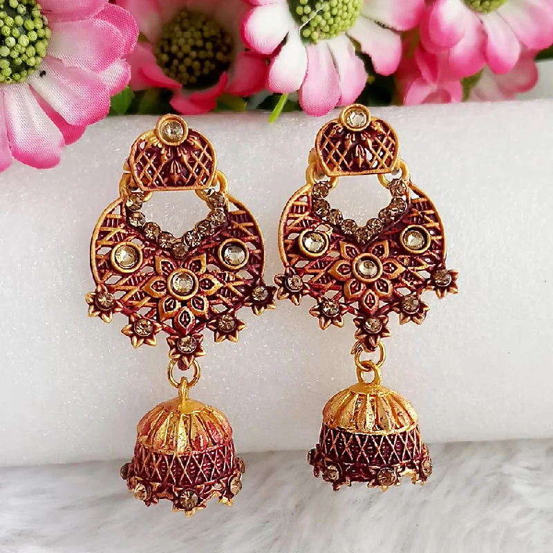 Round Earrings for Women-Woma Gold Plated Maroon Dangler Meenakari Earrings - 1318065D