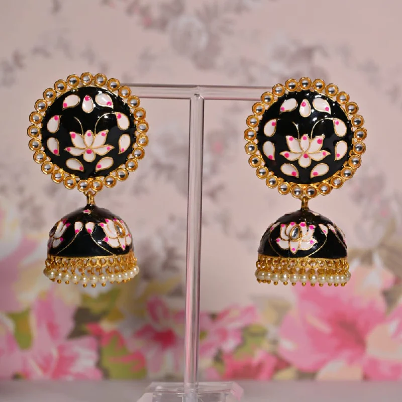 Vintage Pearl Earrings-Shagna Gold Plated Meenakari Jhumki Earrings