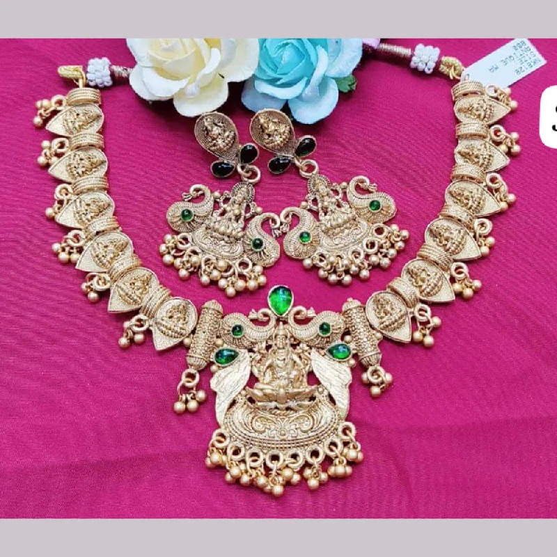 Silver Pendant Necklaces-Pooja Bagles Gold Plated Temple Necklace Set