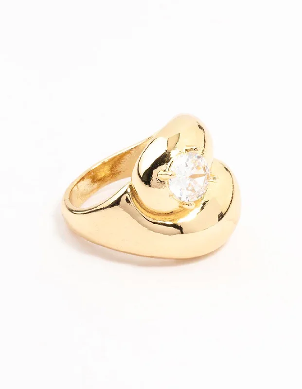 Personalized Couple’s Rings-Gold Plated Puffy Swirl Cubic Zirconia Rings