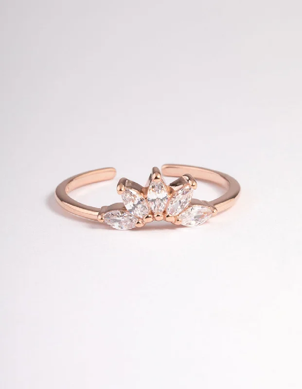 Personalized Engagement Rings-Rose Gold Sterling Plated Fan Diamante Nest Ring