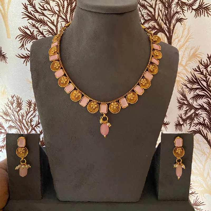 Vintage Beaded Necklaces-India Art Gold Plated Necklace Set