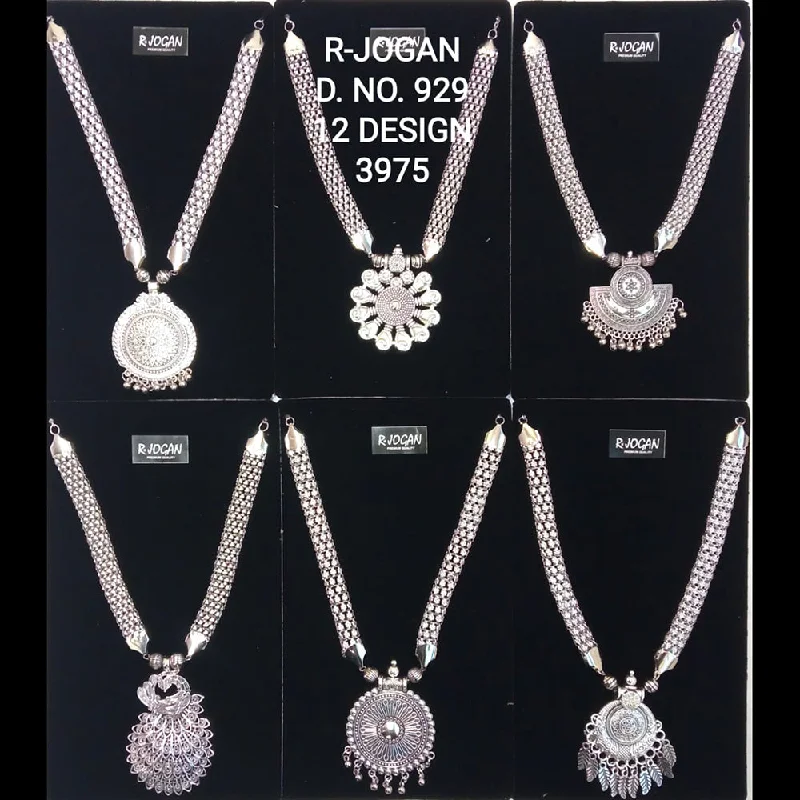 Handcrafted Silver Necklaces-R Jogan Oxidised Plated Assorted Design Long Necklace