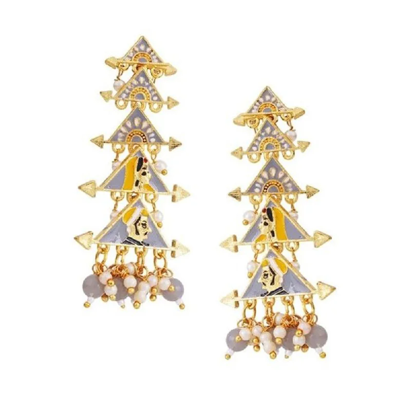 Beaded Hoop Earrings-House Of Ree New Partywear Gray Raja Rani Meenakari Drop Earrings for Womens | Women | Girls ER105