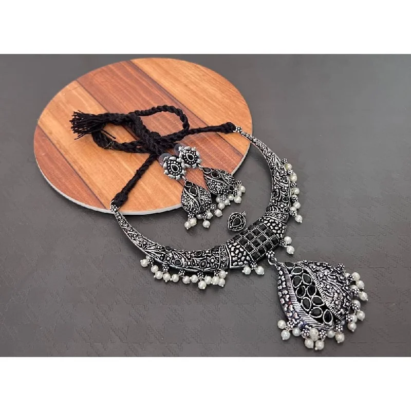 Fashionable Rope Necklaces-Akruti Collection Oxidised Plated Necklace Set