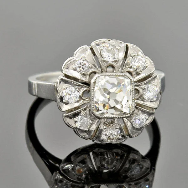 Vintage Wedding Rings with Diamonds-Edwardian Platinum French Cut Diamond Cluster Ring 1.10ct