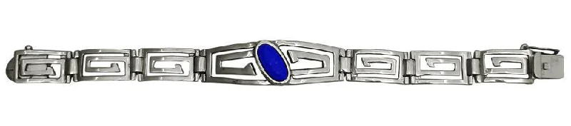 Classic Sterling Silver Bangles-Greek Key Meander Bracelet in Sterling Silver with lapis lazuli (B-71)