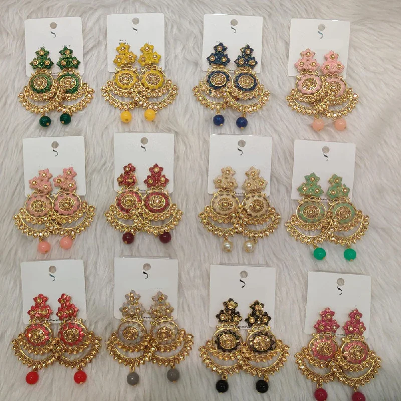 Chic Silver Stud Earrings-Dhwani Gold Plated Kundan Stone Meenakari Dangler Earrings  (Assorted Color)