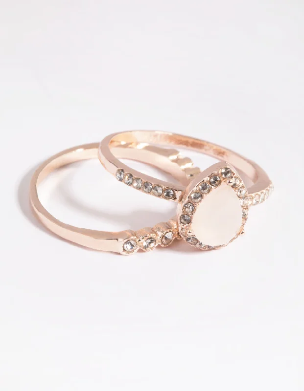 Unique Stackable Rings-Rose Gold Cat Eye Ring Stack Pack