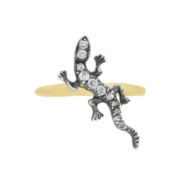 Black Gold Engagement Rings-Victorian 14kt Gold & Diamond Lizard Ring