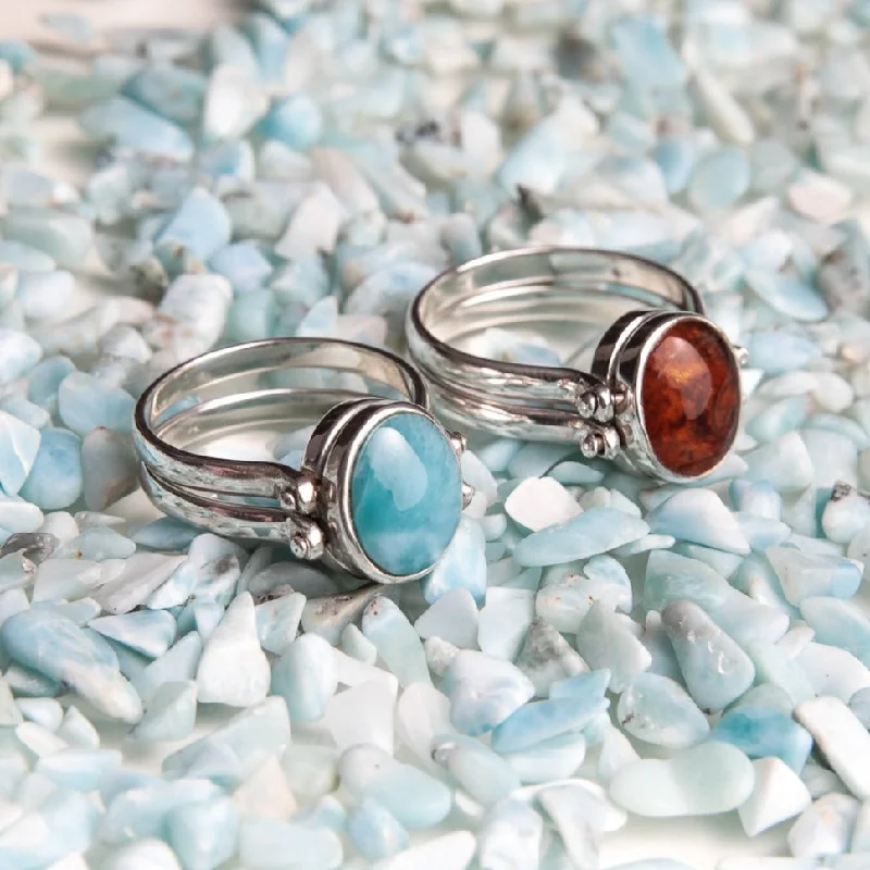 Unique Gold Engagement Rings-Happy Ring - Larimar Amber Reversible