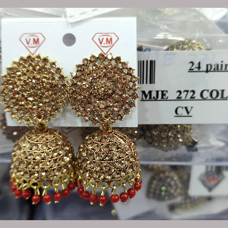 Eco-Conscious Earrings-VM Imitation Gold Plated Austrian Stone And Pearls Jhumki Earrings