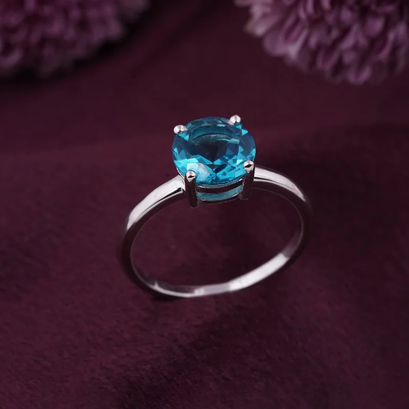 Silver Band Rings-Silver Blue Topaz Solitaire Ring