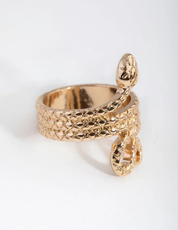 Birthstone Rings for Couples-Gold Three Wrap Snake Ring