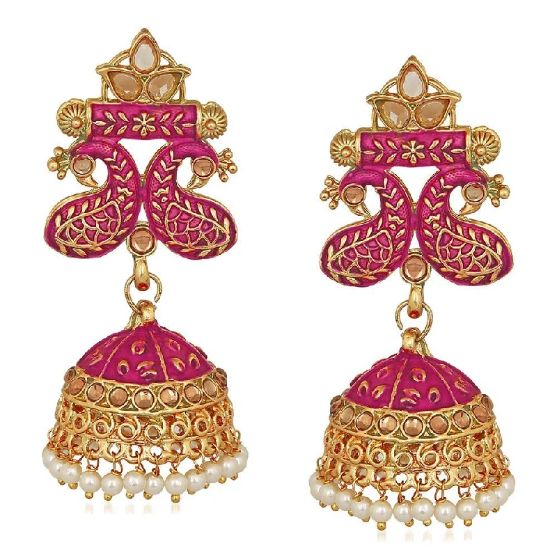 Sparkly Drop Earrings-Mahi Traditional Pink Meenakari work Peacock Jhumki Earrings with Artificial Pearls for Women (ER1109726GPin)