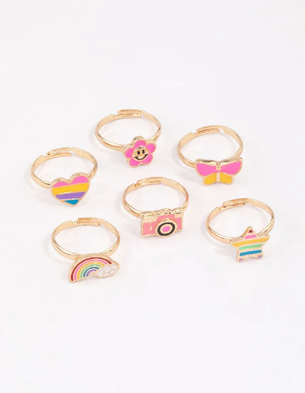 Matching Promise Rings-Kids Rainbow Ring 6-Pack