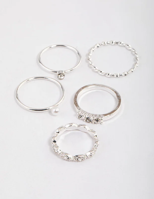 Statement Sapphire Rings-Silver Pearl & Stone Marquise Ring Pack